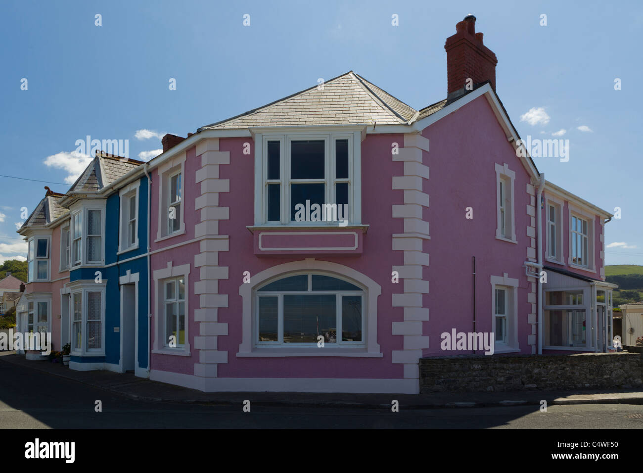 Brightly painted houses in Aberaeron, Ceredigion, West Wales, UK Stock
