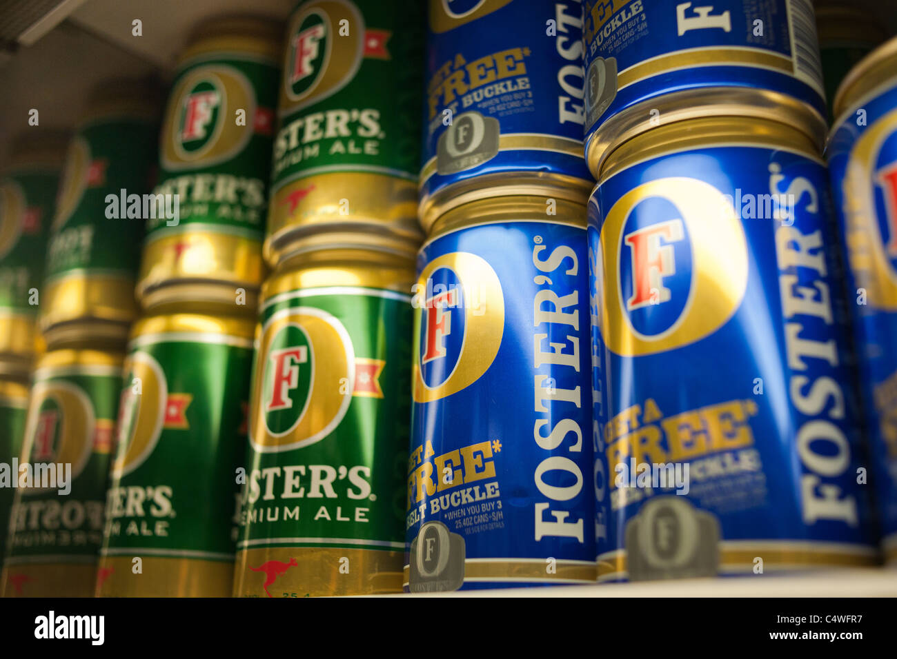 Cans of Foster's beer are seen in the cooler of a supermarket in New York  Stock Photo - Alamy