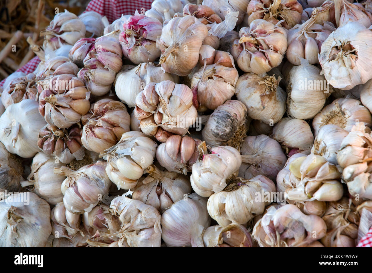 Garlic cloves for sale in a street market in Porto, Portugal Stock