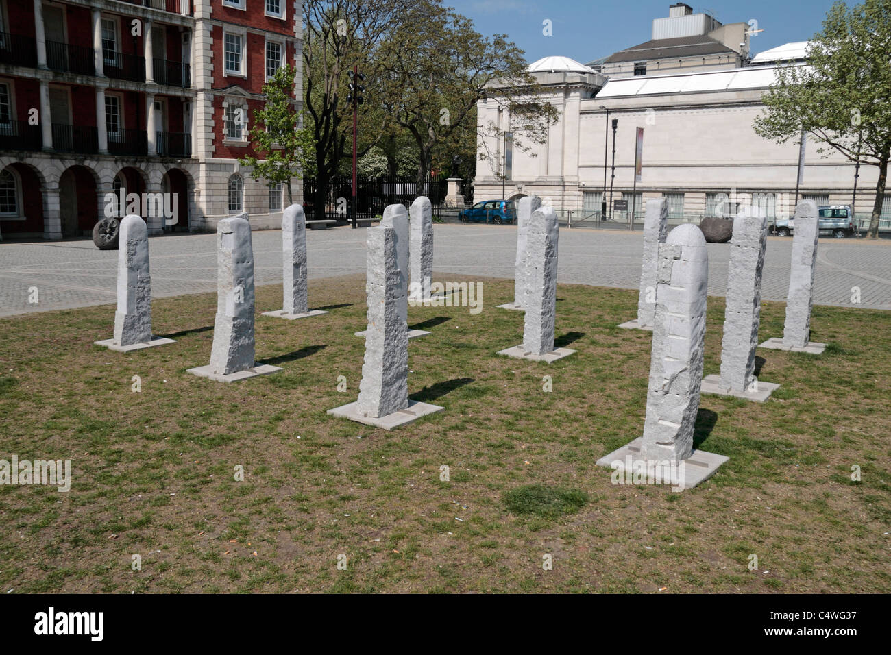 Modern art installation in the grounds of Chelsea College of Art