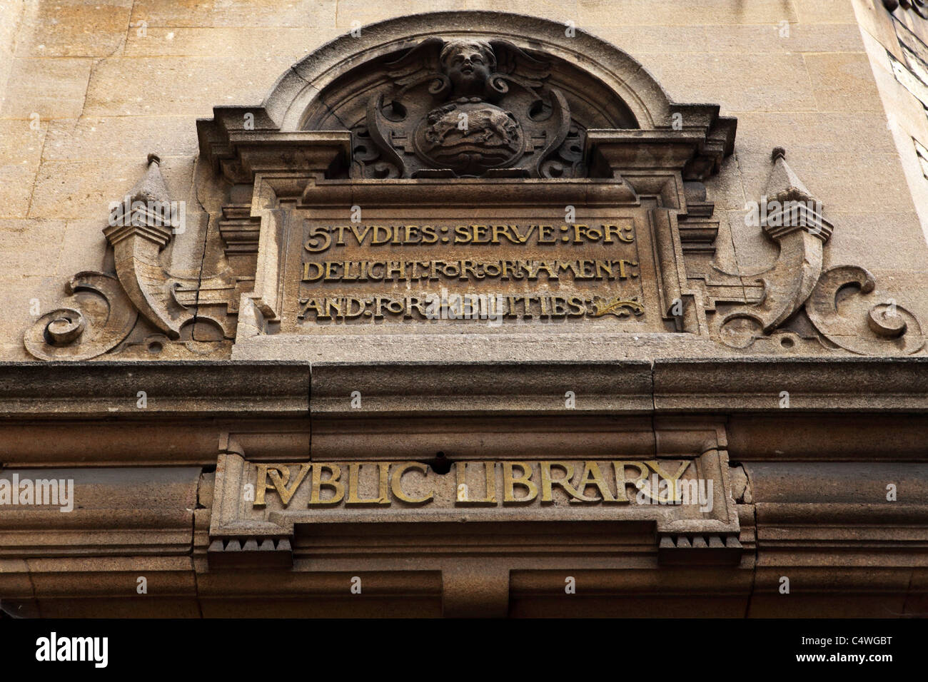 The inscription for Oxford Public Library in Oxford, England Stock