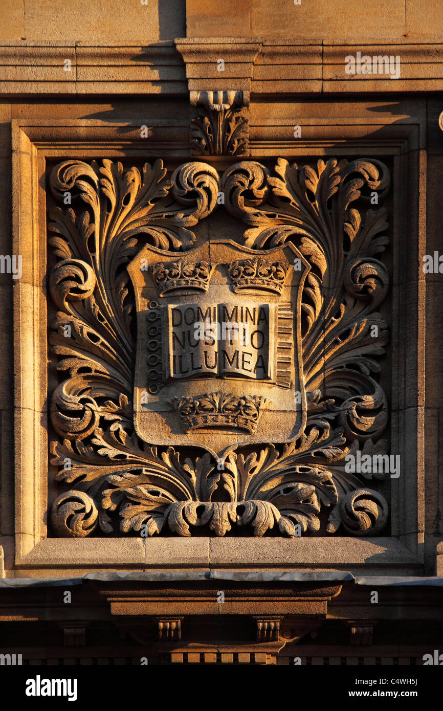 The coat of arms of the University of Oxford on the Examination Schools Building on the High