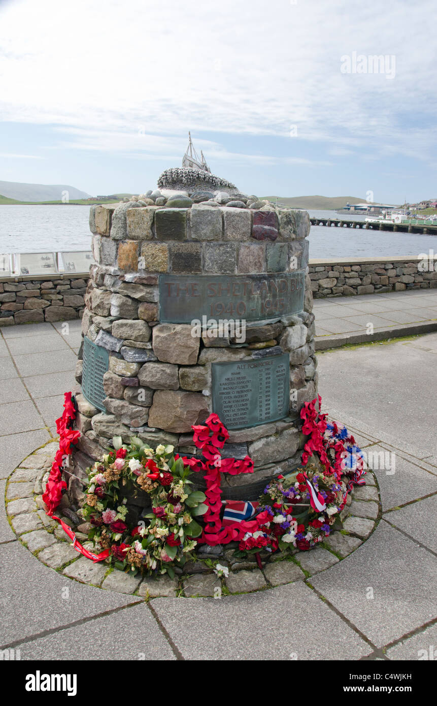 Scotland, Shetland Islands, Mainland, Scalloway (near Lerwick). Monument to the Shetland Bus. Stock Photo