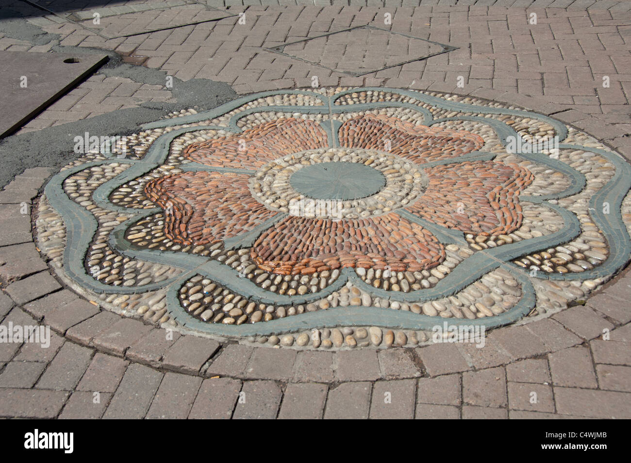 Scotland, Edinburgh. Historic Rose Street, with stone mosaic rose design in street. Stock Photo