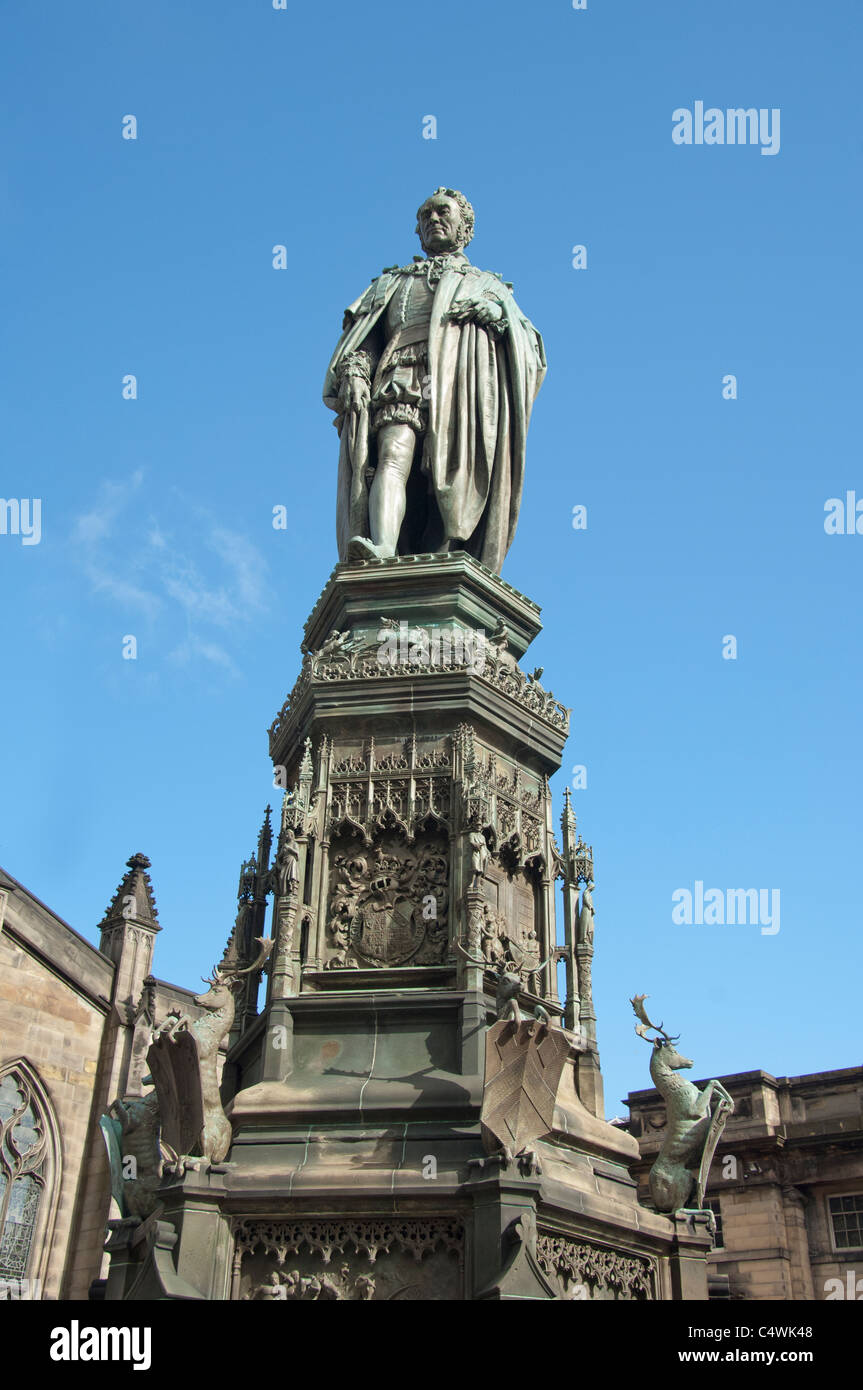 Scotland, Edinburgh, The Royal Mile. Memorial statue to 7th Duke of Queensberry, Walter Francis