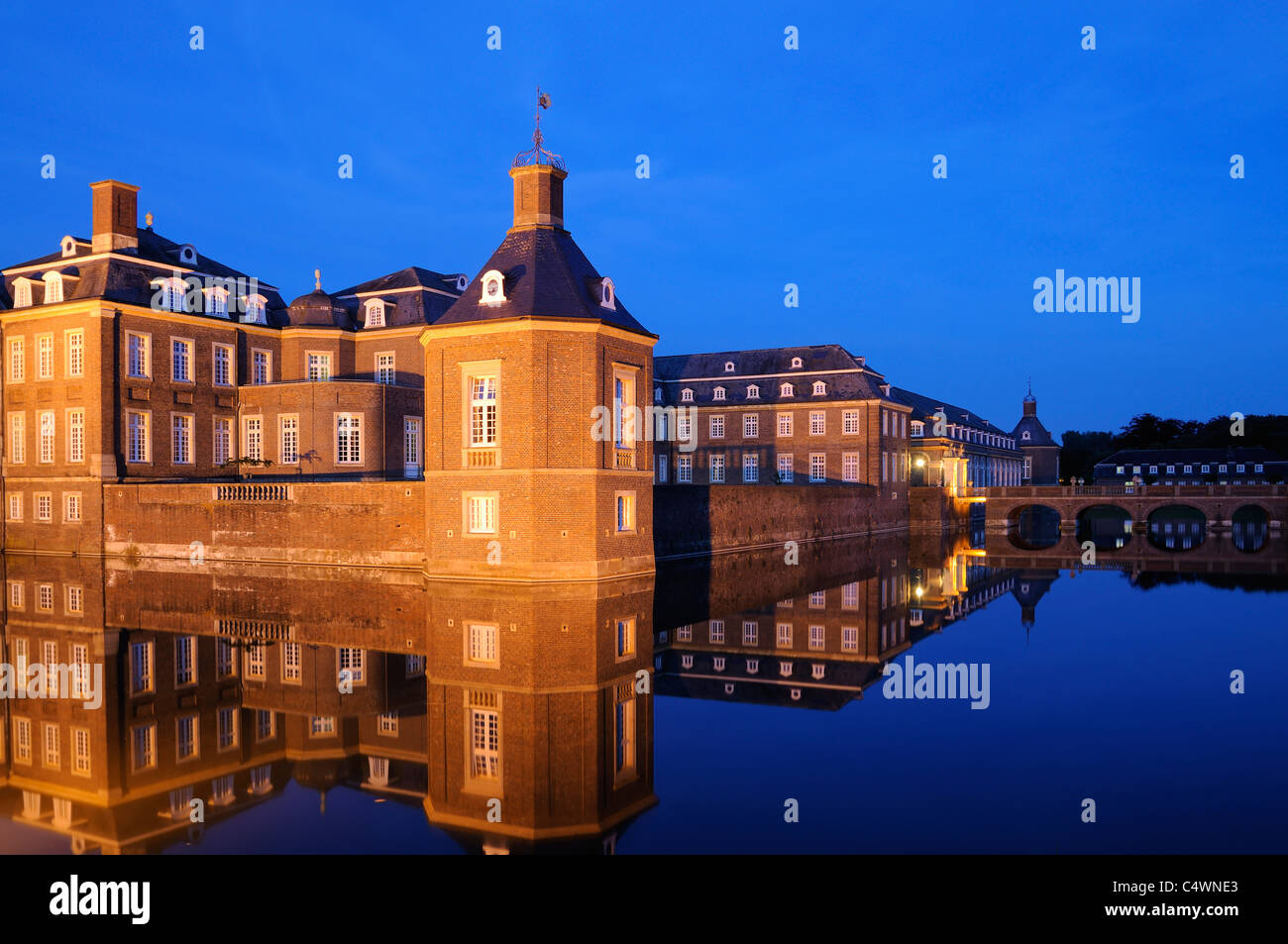 Night shot of a grand water castle in Nordkirchen, Westphalia, Germany. Stock Photo