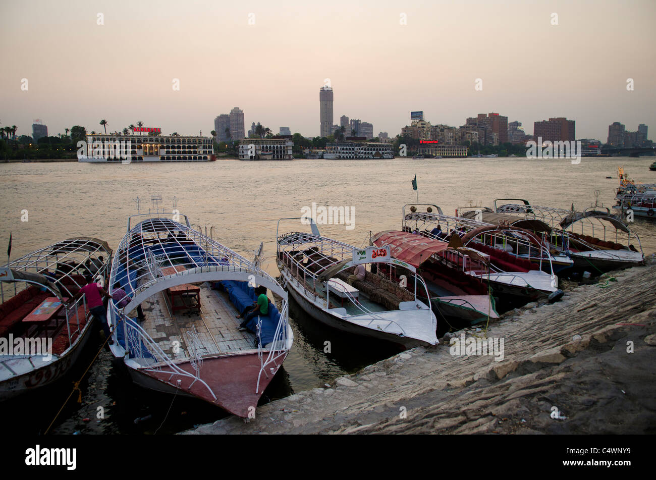 nile riverside with boats in cairo egypt Stock Photo