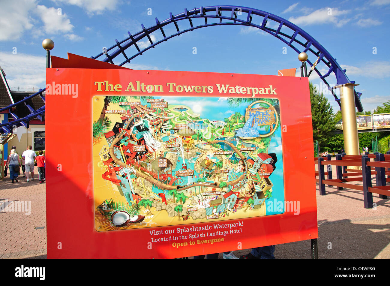 Alton Towers Waterpark map at entrance to Alton Towers Theme Park, Alton, Staffordshire, England, United Kingdom Stock Photo