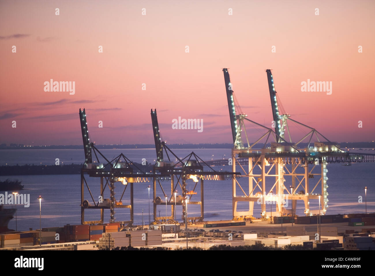 USA,Florida,Miami,Commercial dock at dusk Stock Photo