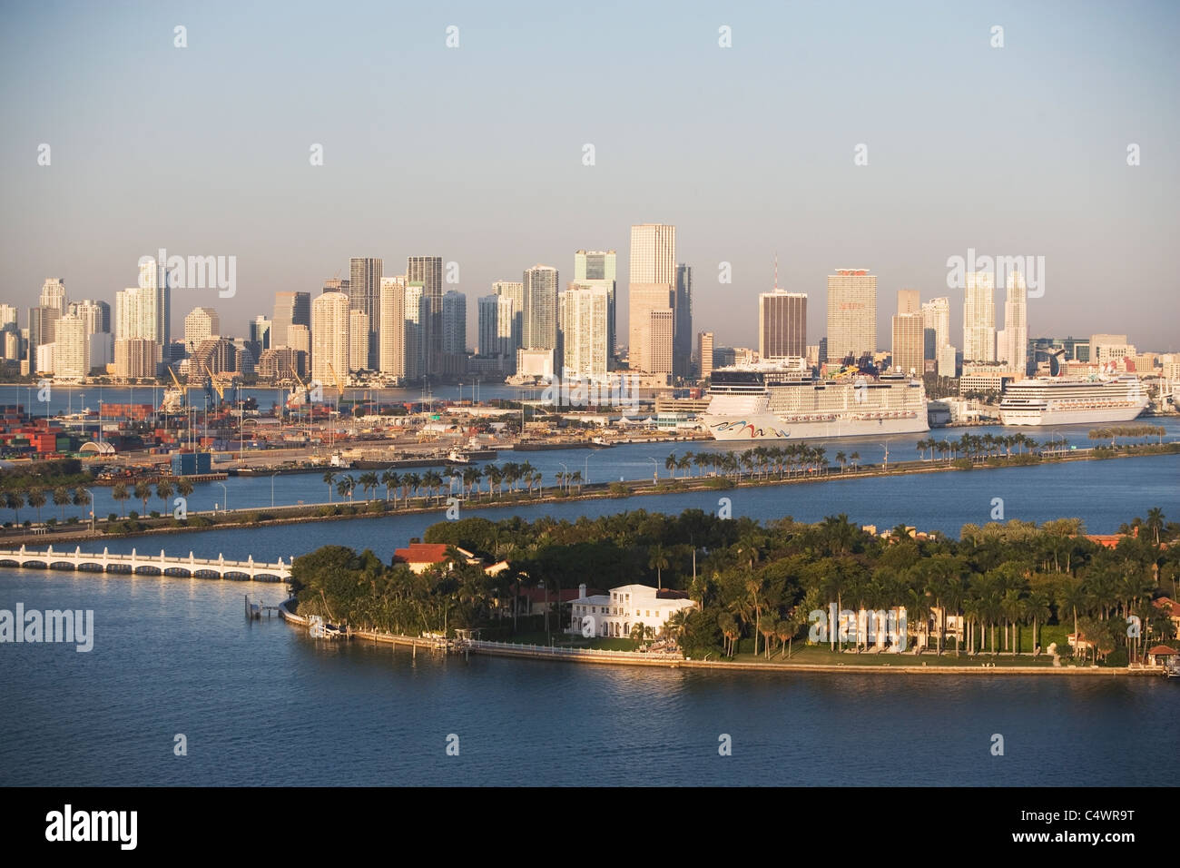 USA,Florida,Miami,Cityscape with coastline Stock Photo