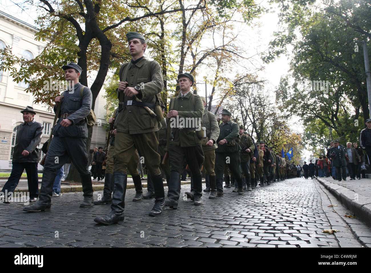 October 10, 2010.The march Glory to Ukrainian Insurgent Army in Lviv, Ukraine. Stock Photo
