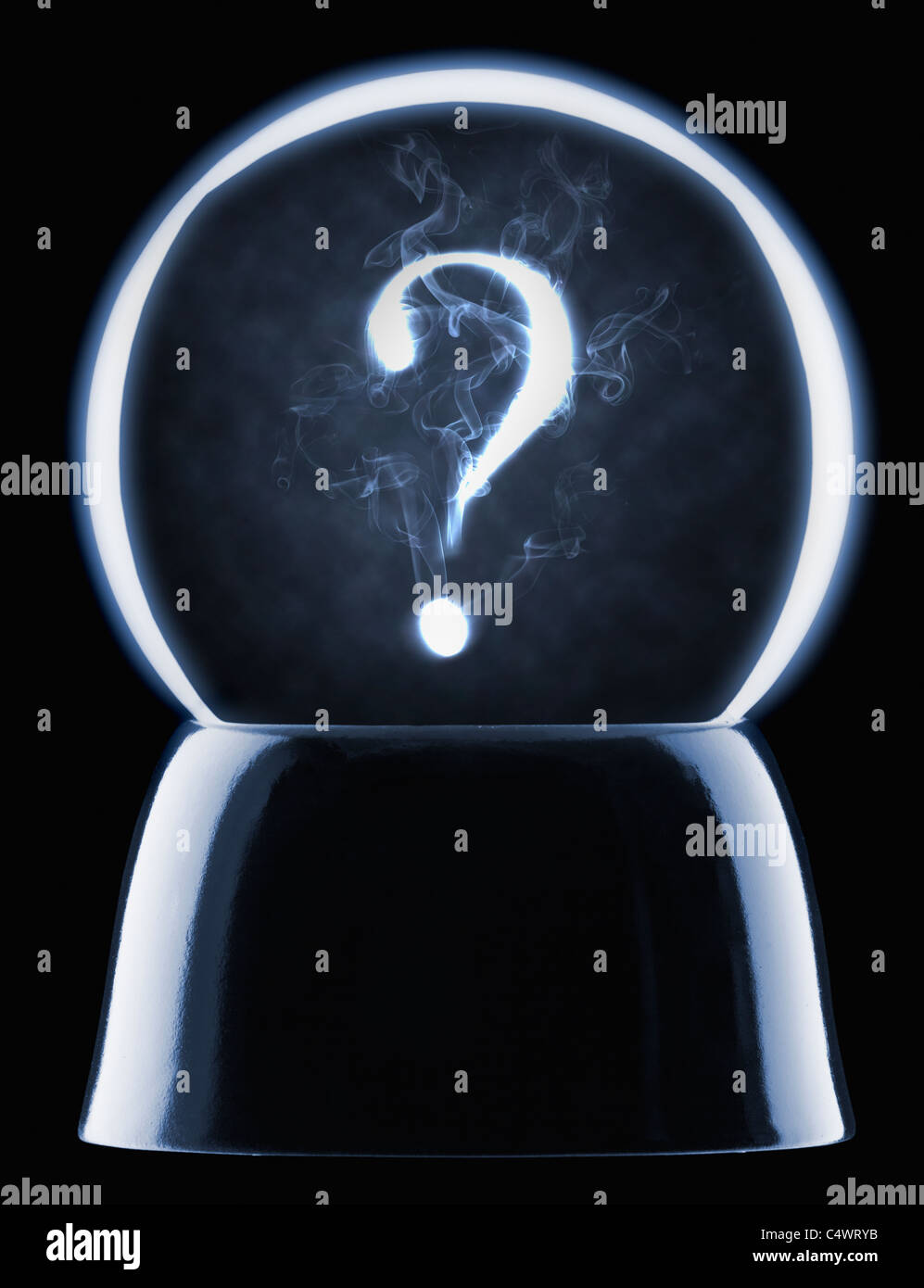 Studio shot of crystal ball showing question mark Stock Photo Alamy