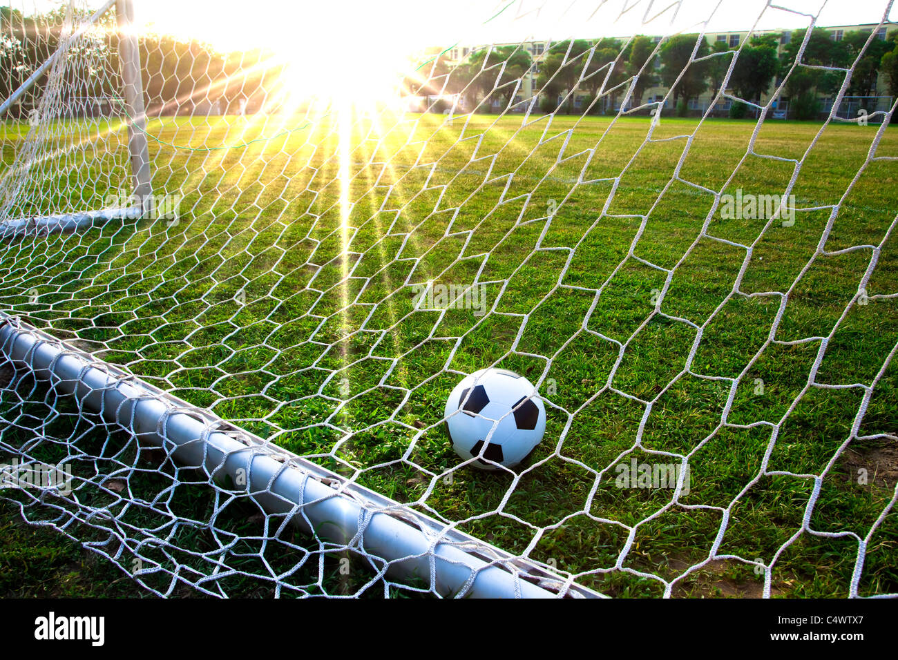 A Soccer Ball In A Grass Field And Goal Stock Photo Alamy A Soccer Ball In A Grass Field And Goal Stock Photo Alamy