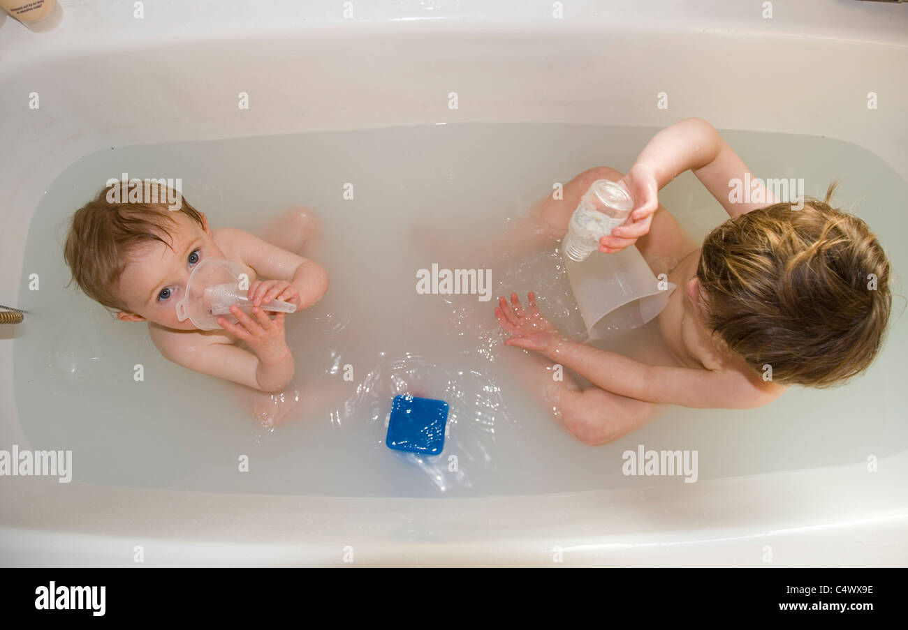 boy girl bathing