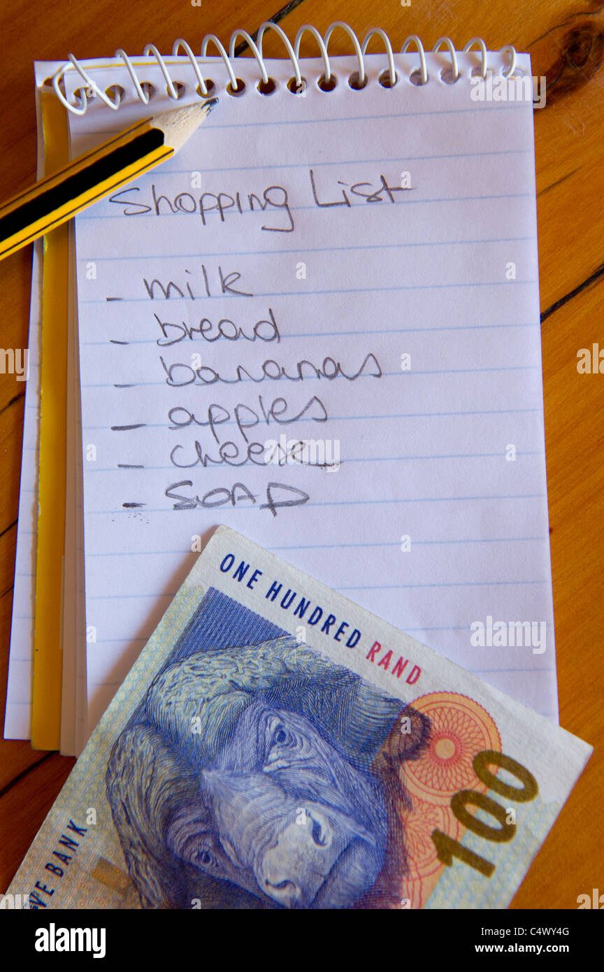 shopping list, South Africa Stock Photo