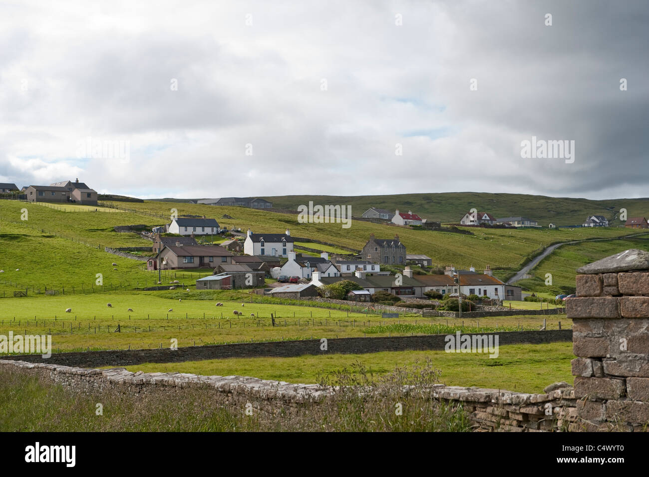 Sandwick settlement South Mainland Shetland Subarctic Archipelago Scotland UK Europe June Stock Photo