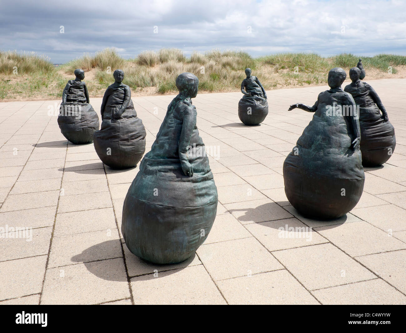 Six of a group of twenty two sculptures called 'Conversation Piece' by Sculptor Juan Muñoz Stock Photo