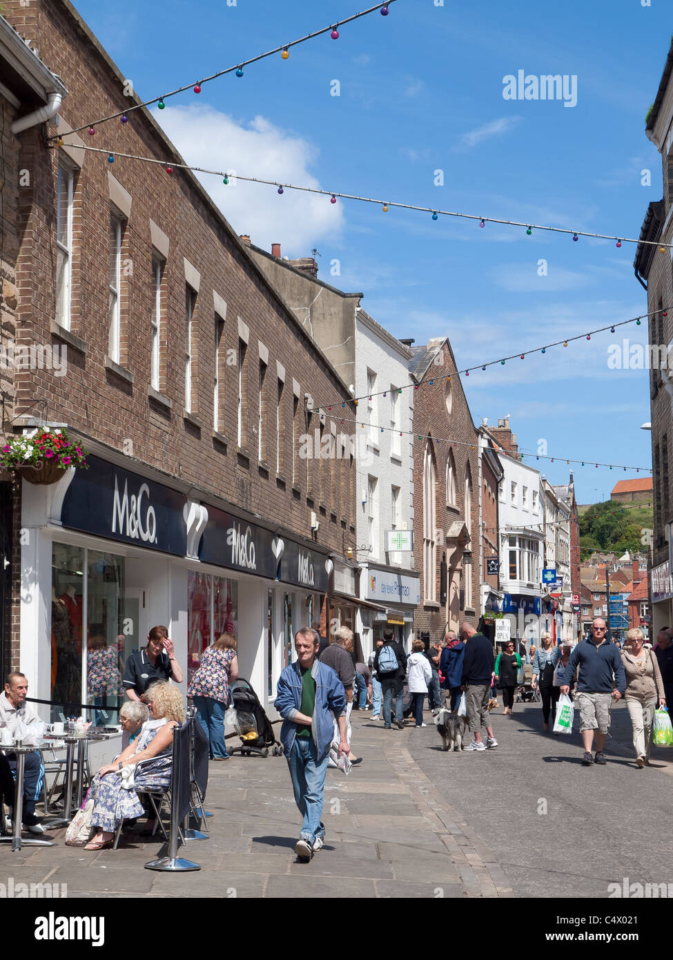 Baxtergate a pedestrianised Shopping street in Whitby Town Centre North