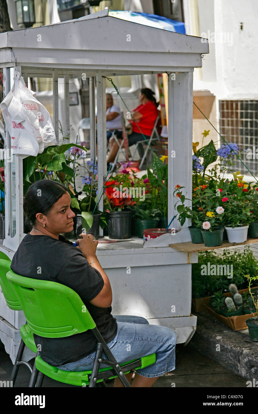 Street vendor selling flowers at the Ponce Carnival in Puerto Rico