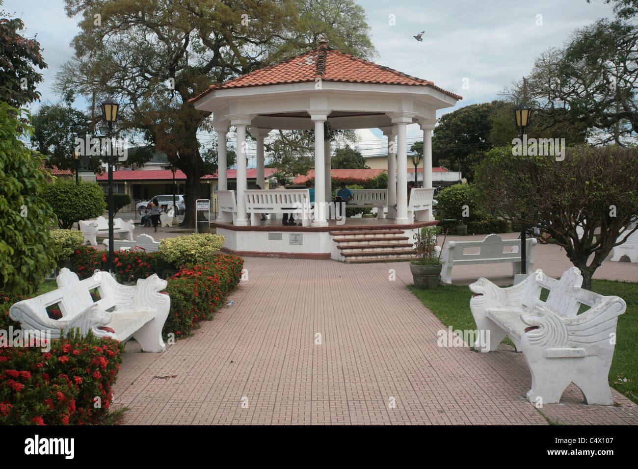 View of the gazebo of the Central Plaza  at Penonomé city, Coclé province, Panamá. Stock Photo