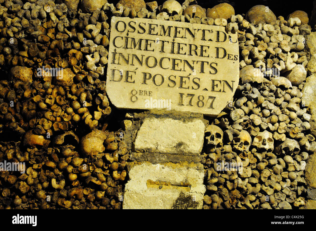 Bones inside the Catacombs of Paris Stock Photo