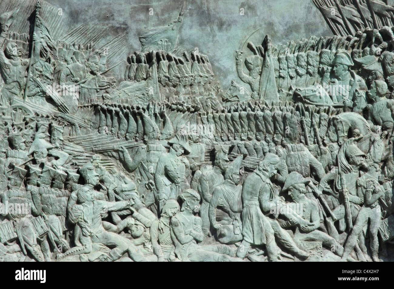 A scene from the Battle of Austerlitz carved on a bronze plaque at the church Val de Grace in Paris Stock Photo