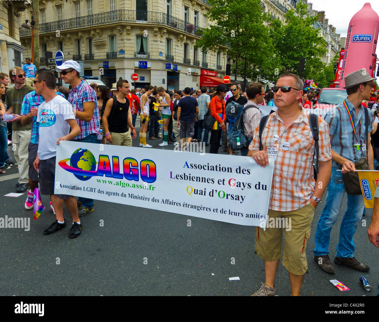 Paris, France, French Government Foreign office 'ALGO' Group with Banner at Gay Pride lgbt march banner, gay rights struggle, pride march Stock Photo