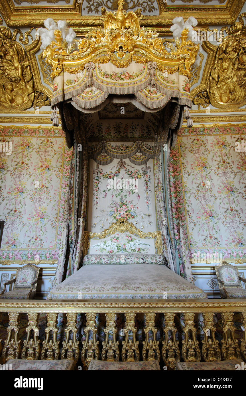 Marie Antoinette's bed in the Palace of Versailles near Paris Stock Photo