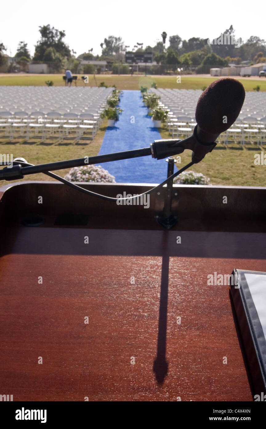 The speakers podium at the Fullerton College 2011 graduation ceremony Stock Photo