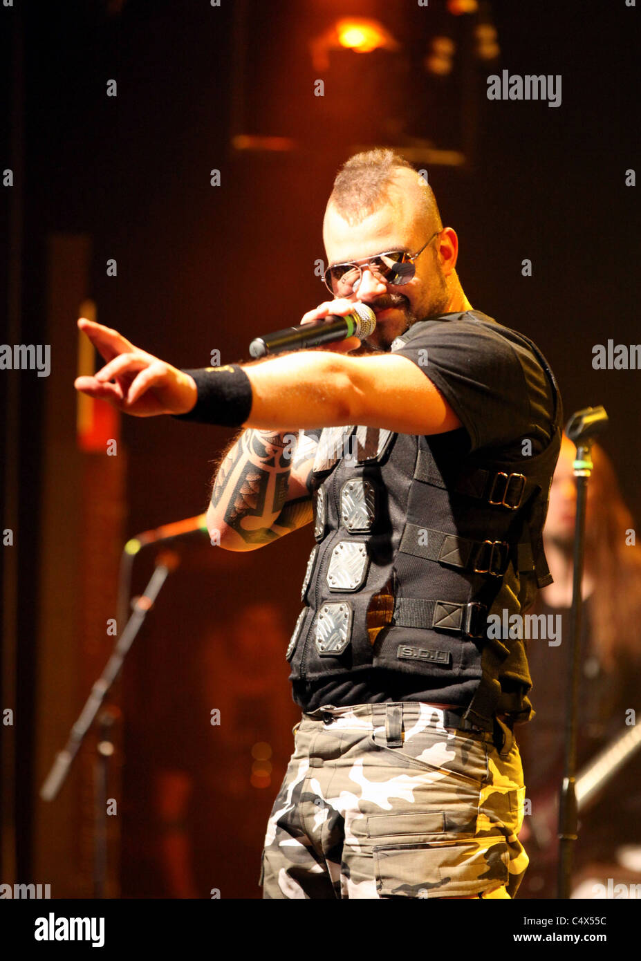 Sabaton - Grammis-nominated power metal band from Falun, Sweden, Concert in New York, Joakim Brodén — vocals, Stock Photo