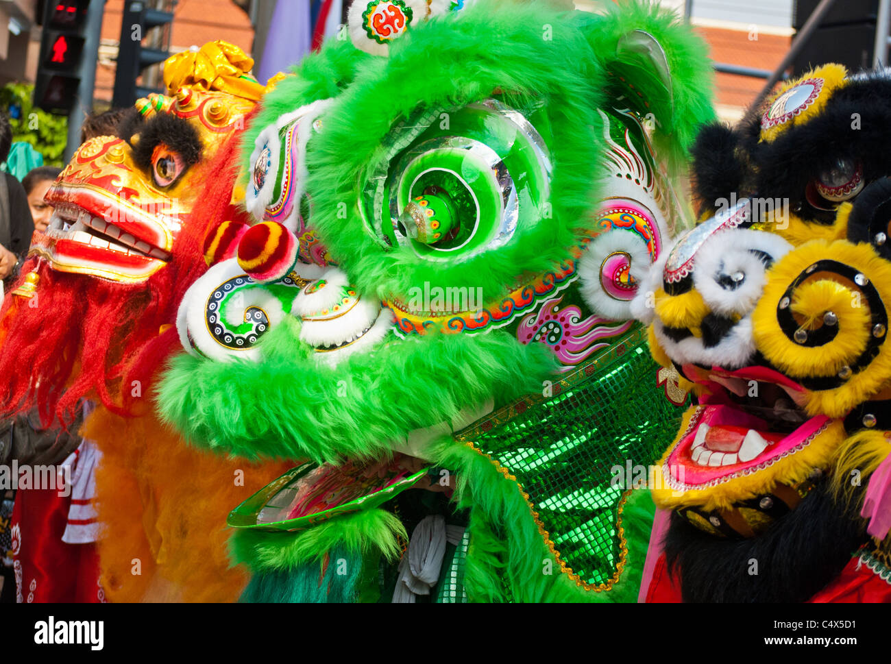 Lion dance on Chinese New Year, China town, Bangkok Stock Photo - Alamy