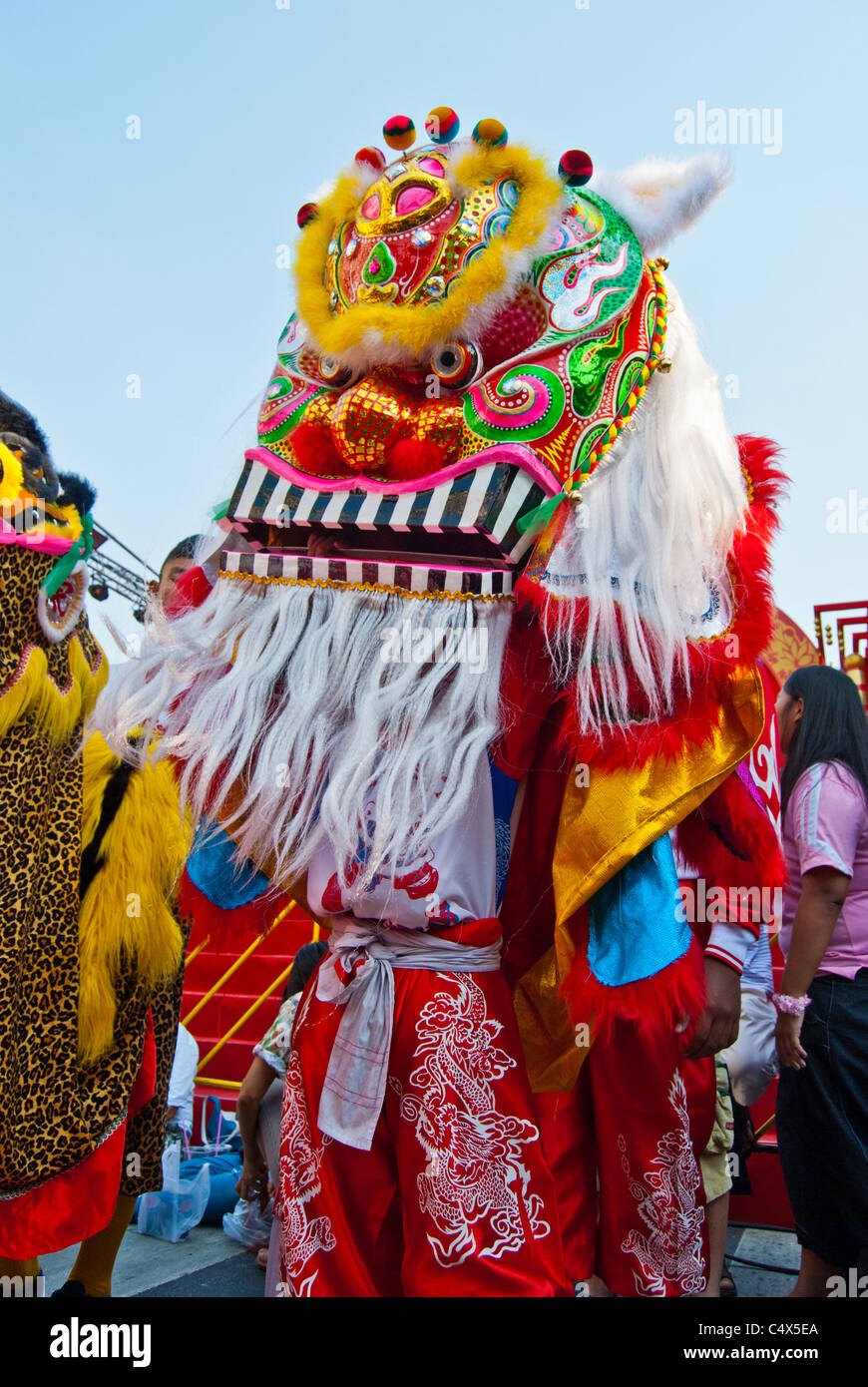 Lion dance on Chinese New Year, China town, Bangkok Stock Photo