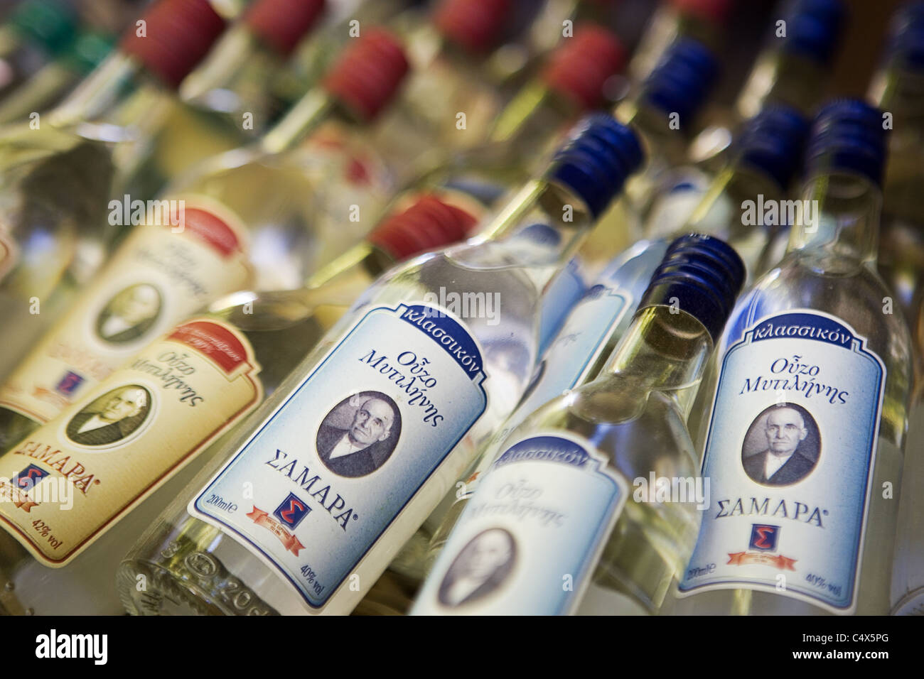 bottles of ouzo, a greek traditional drink Stock Photo