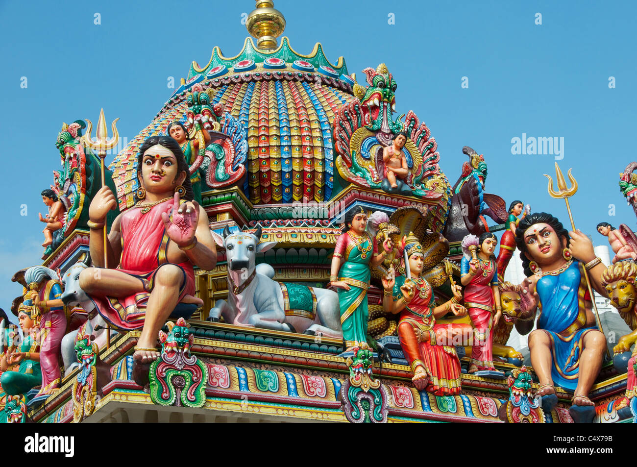 Colourful sculptures on the Sri Srinivasa Perumal Temple Singapore Stock Photo