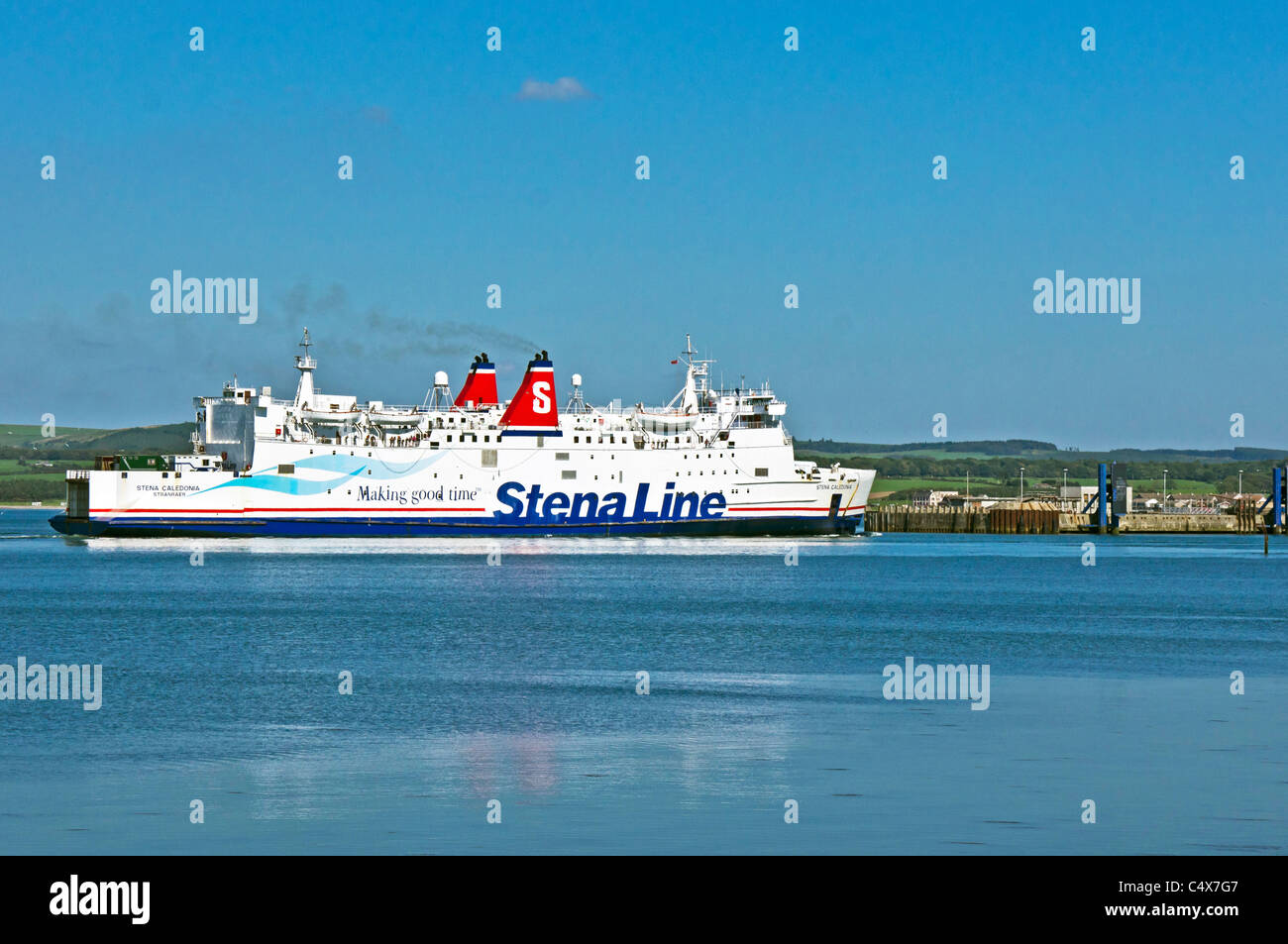 Stena Line car and passenger ferry Stena Caledonia approaching the RoRo terminal in Stranraer Scotland Stock Photo