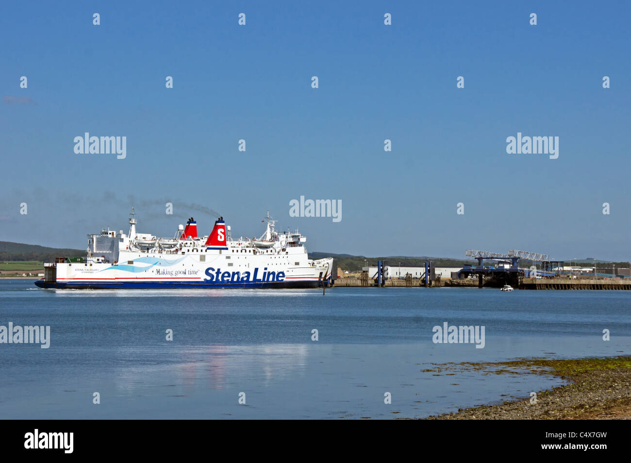 Stena Line car and passenger ferry Stena Caledonia approaching the RoRo terminal in Stranraer Scotland Stock Photo