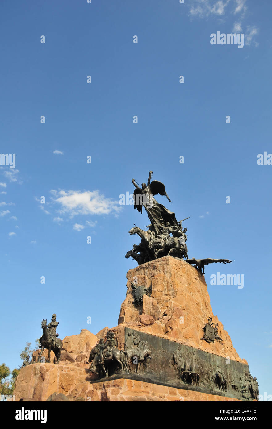 Blue sky profile view General San Martin Andes of Army Monument, Cerro de la Gloria, Mendoza, Argentina Stock Photo