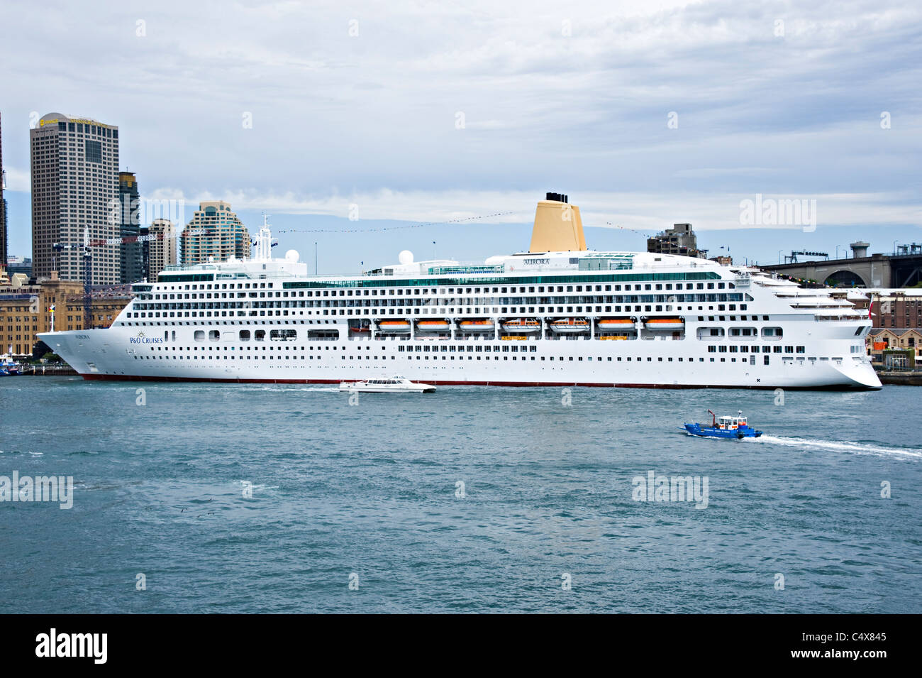 The P&O Cruise Ship Aurora Docked at The Overseas Passenger Terminal in Sydney Harbour New South Wales NSW Australia Stock Photo