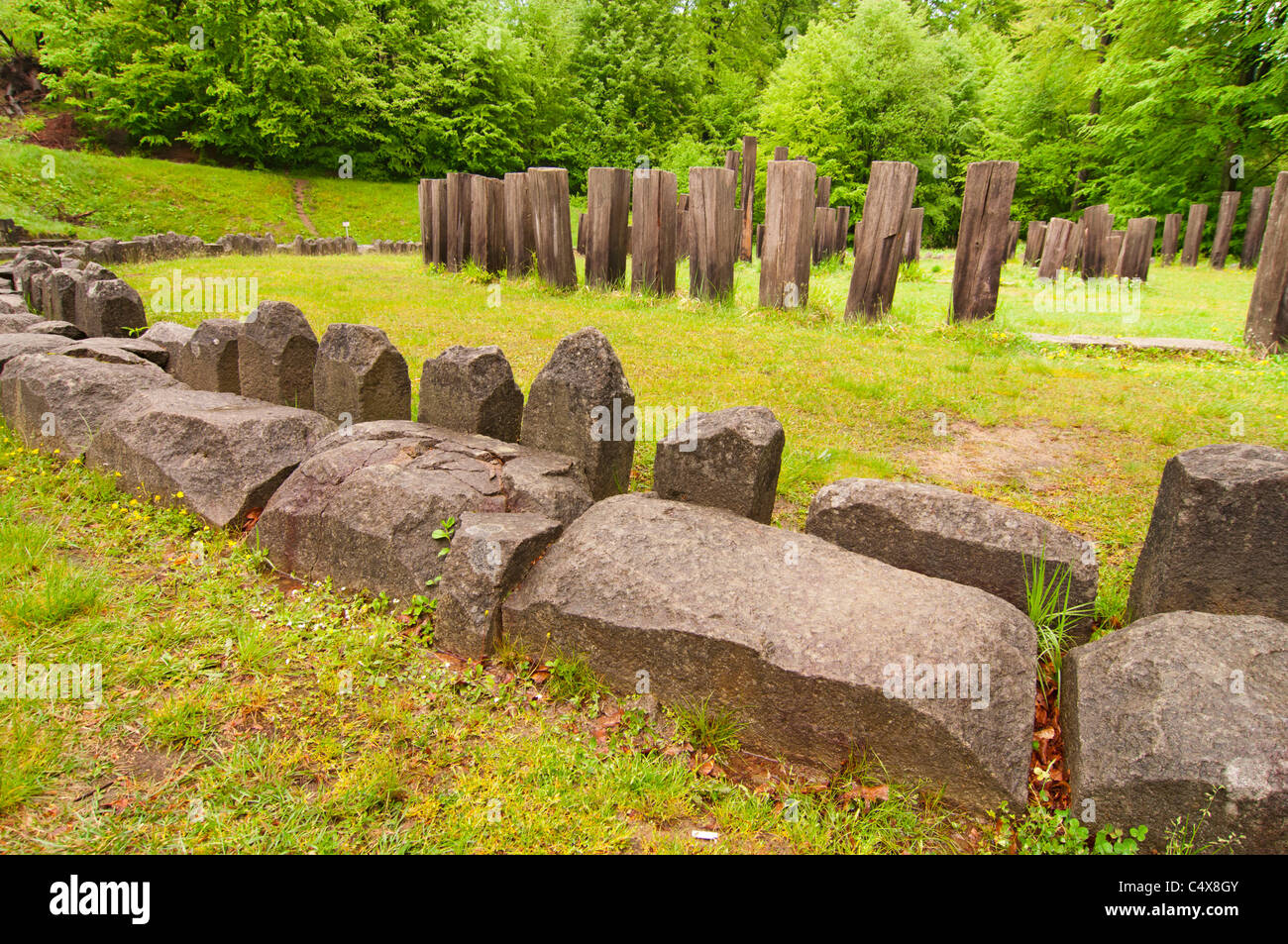 Ancient ruins in Romania at Sarmizegetusa - dacian capital destroyed by romans Stock Photo