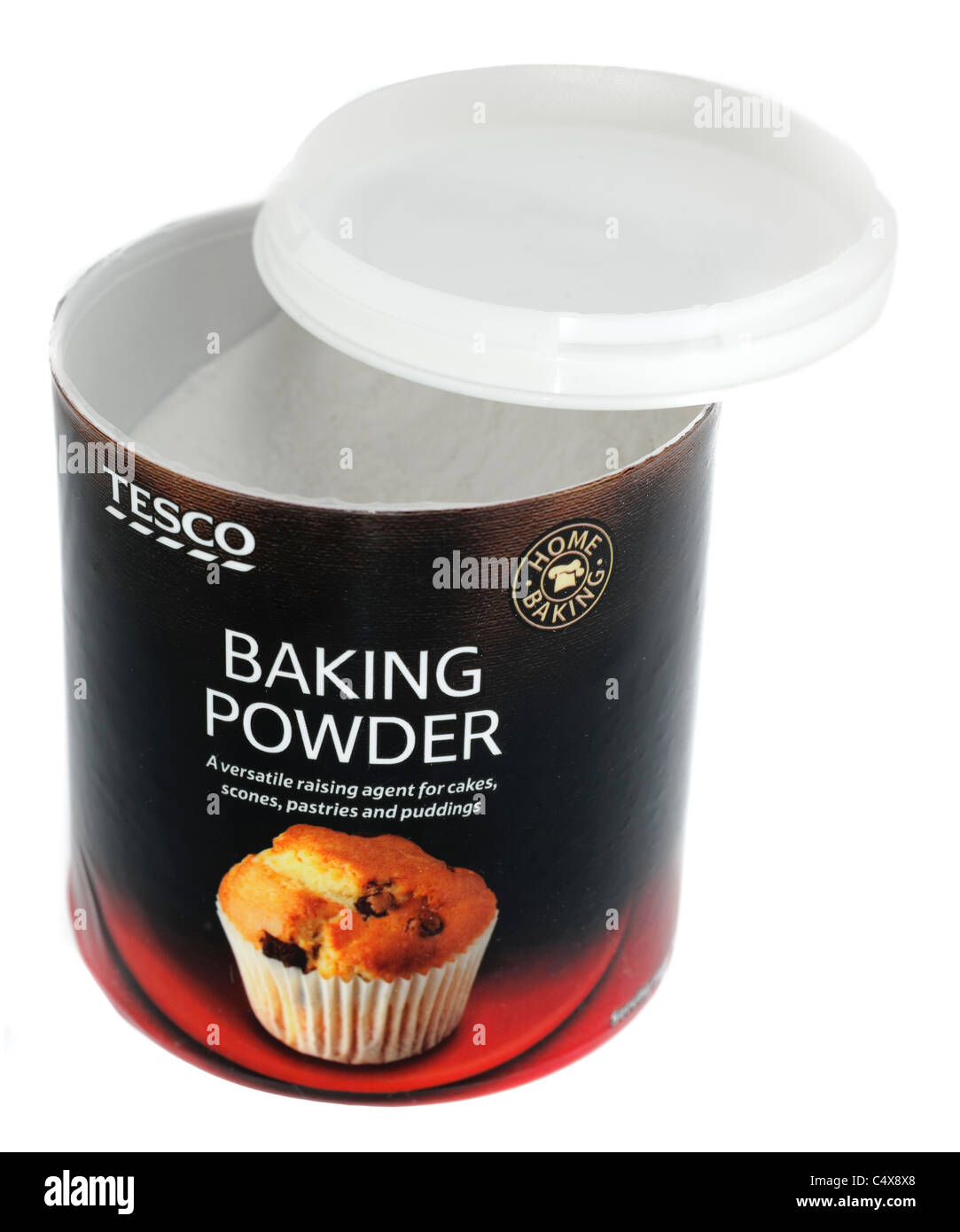 Opened tub of Tesco Baking powder Stock Photo Alamy