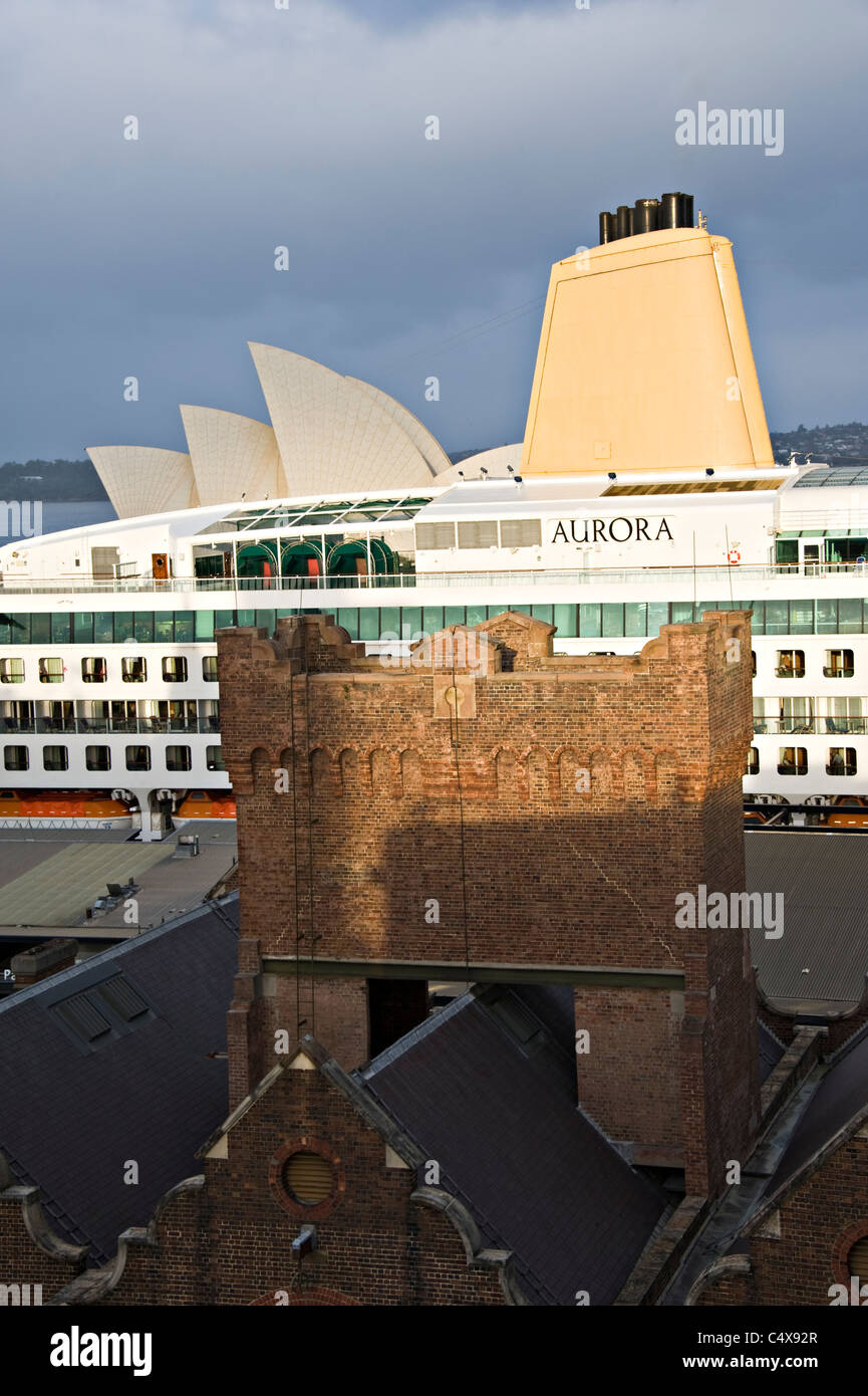 The P&O Cruise Ship Aurora Docked at The Overseas Passenger Terminal in Sydney Harbour New South Wales NSW Australia Stock Photo