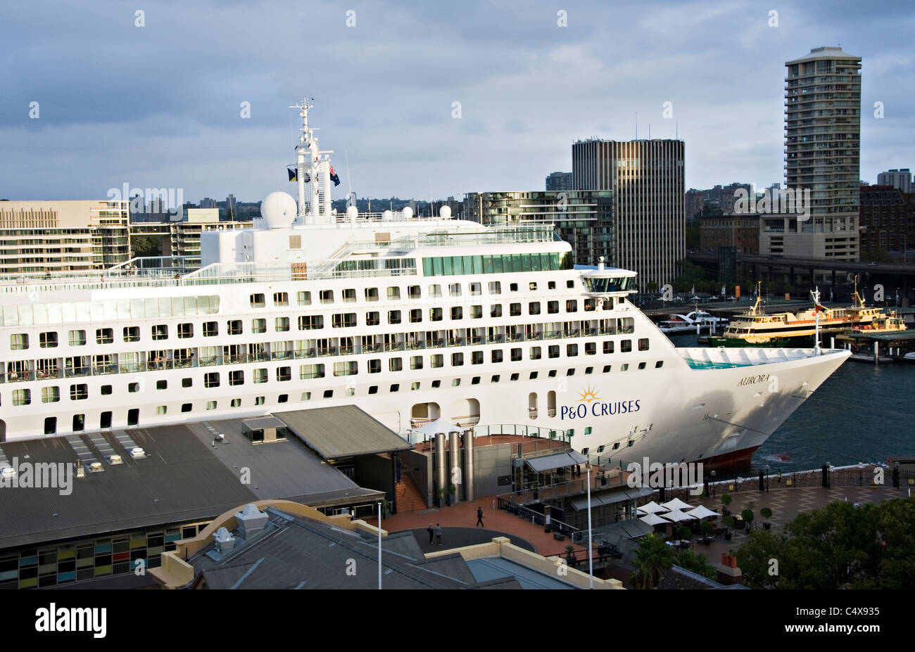 The P&O Cruise Ship Aurora Docked at The Overseas Passenger Terminal in Sydney Harbour New South Wales NSW Australia Stock Photo