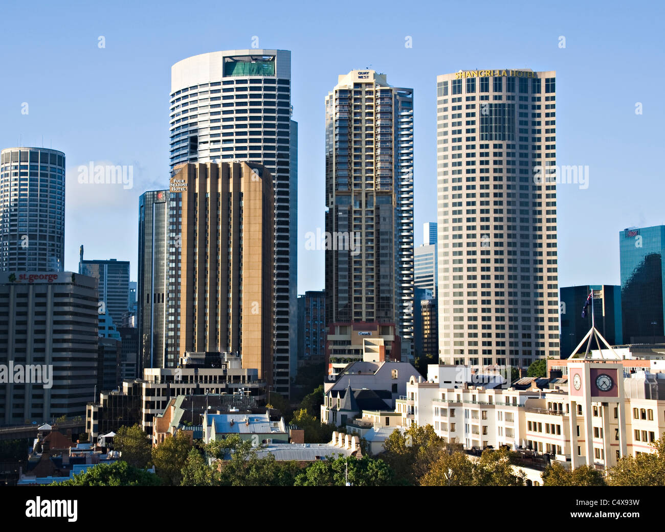 Part of the Sydney Skyline With Hotel Towers Financial Businesses and Skyscrapers in Central Sydney near Circular Quay Australia Stock Photo
