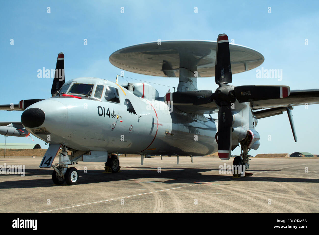 Singapore Air Force E-2 Hawkeye AWACS radaplane on the Darwin Airport, Australia Stock Photo