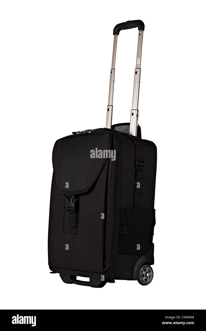Black Carry-on Luggage Isolated on White Background Stock Photo