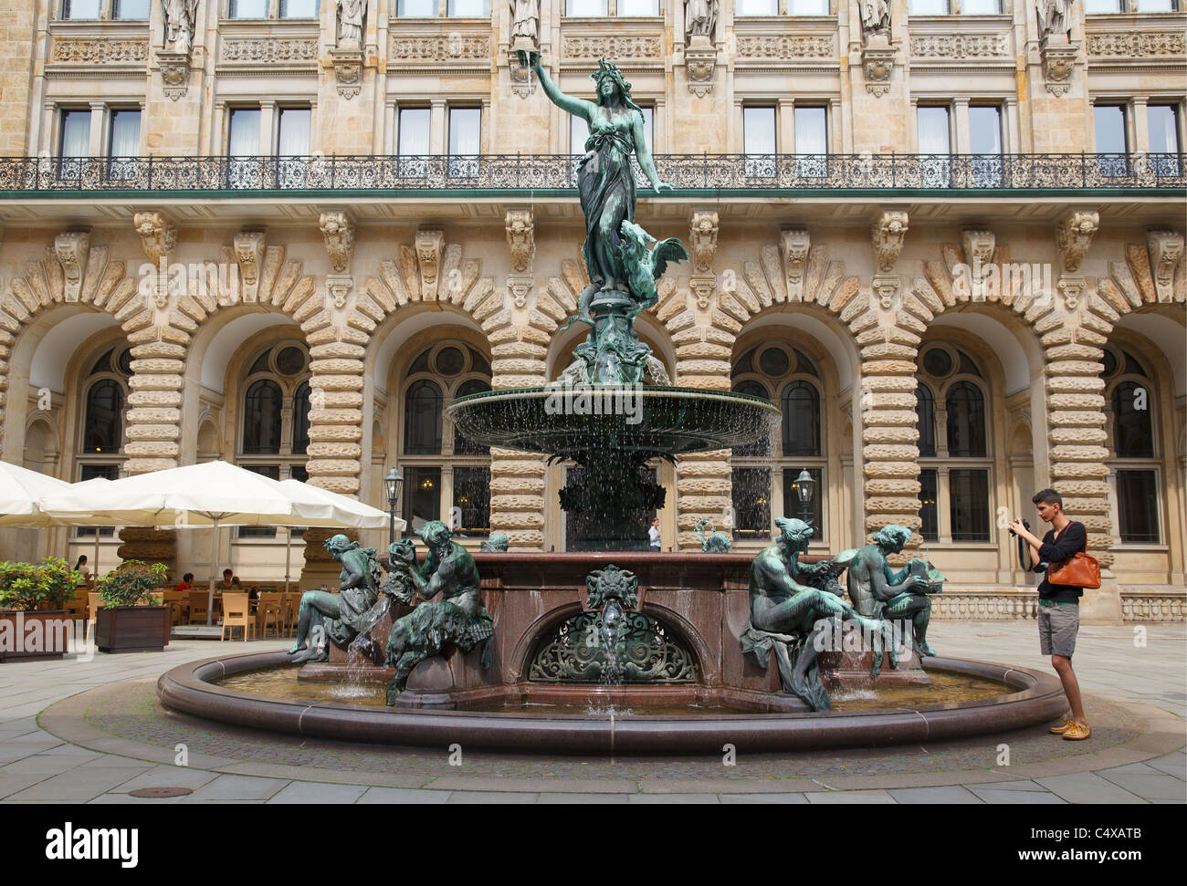 Hygieia Fountain in courtyard at Rathaus, Hamburg, Germany Stock Photo