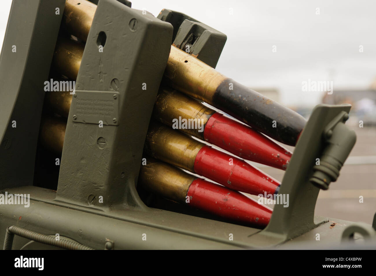 Shells loaded onto a World War 2 artillery gun. Stock Photo