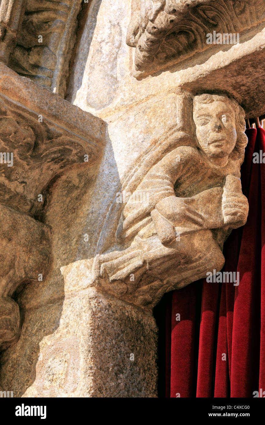 Romanesque sculpture in interior of Cathedral, Santiago de Compostela, Galicia, Spain Stock Photo