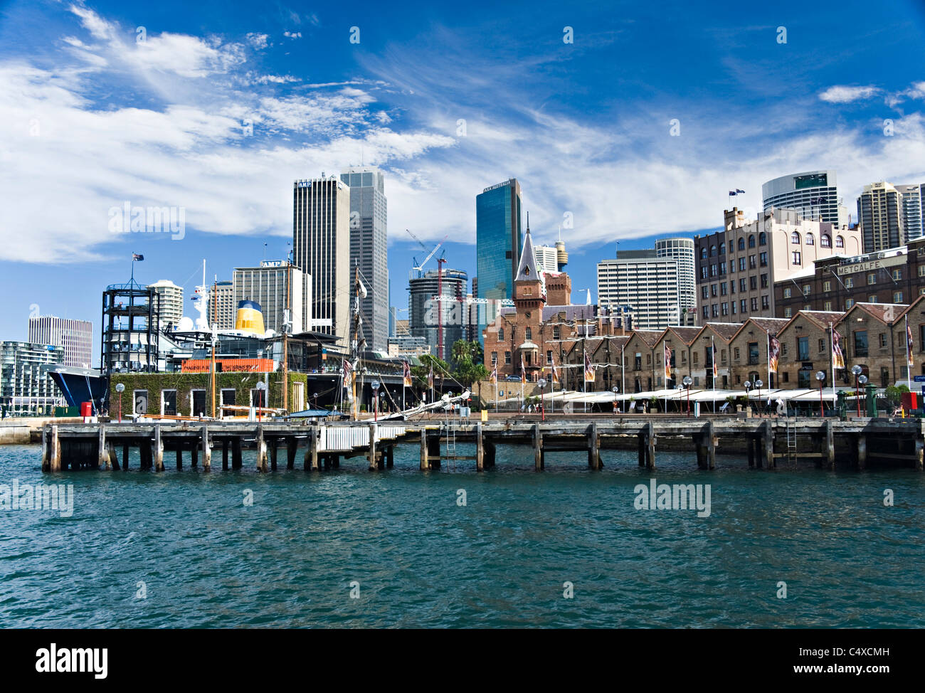 The Rocks Shopping Area with the Sydney Skyline and Overseas Passenger Terminal New South Wales