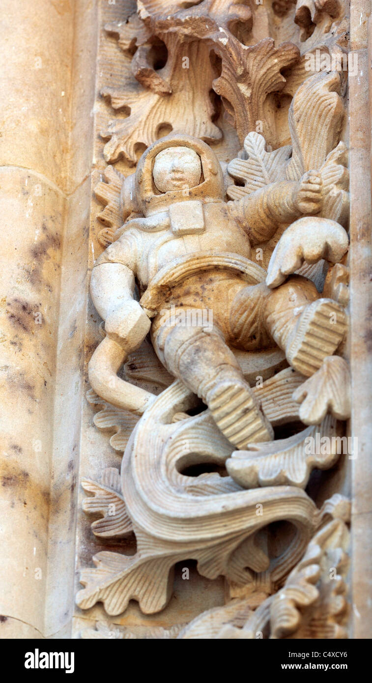 Astronaut on the portal of New Cathedral (Catedral Nueva), Salamanca, Castile and Leon, Spain Stock Photo